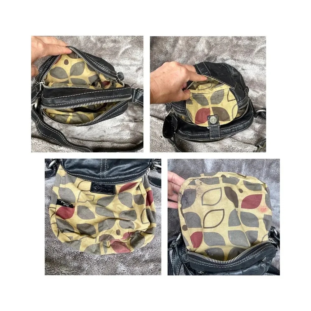 Vintage Fossil Black Leather Crossbody Bag Purse SOFT Shoulder 2 Zipper READ